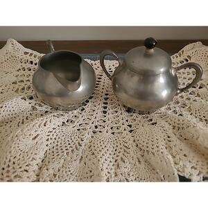 Vintage Matawa Holland Pewter Cream and Sugar Bowl